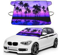 Palm Tree Purple Sunset Waterproof Car Windshield Snow Cover, Printed Windshield Cover for Ice, Snow & Sun, Universal Size 69x42.5'', Suit for Most Vehicles