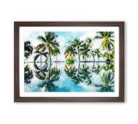 Palm Tree Reflections in Mauritius Framed Print | A2 Walnut Framed Wall Art | Ready to Hang | Modern Floral Picture | Living Room Bedroom Lounge Office