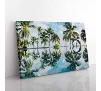 Palm Tree Reflections In Mauritius Painting Modern Art Canvas Wall Art Print Ready to Hang, Framed Picture for Living Room Bedroom Home Office Décor, 76x50 cm (30x20 Inch)