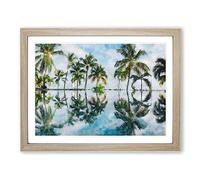 Palm Tree Reflections In Mauritius Painting Modern Art Framed Print | A3 Oak Framed Wall Art | Ready to Hang | Modern Floral Picture | Living Room Bedroom Lounge Office