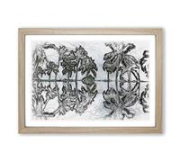 Palm Tree Reflections in Mauritius Sketch Framed Print | A2 Oak Framed Wall Art | Ready to Hang | Modern Floral Picture | Living Room Bedroom Lounge Office