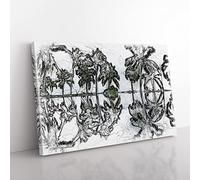 Palm Tree Reflections In Mauritius Sketch Modern Art Canvas Wall Art Print Ready to Hang, Framed Picture for Living Room Bedroom Home Office Décor, 50x35 cm (20x14 Inch)