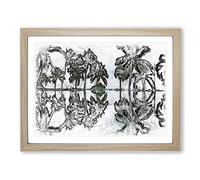 Palm Tree Reflections In Mauritius Sketch Modern Art Framed Print | A3 Oak Framed Wall Art | Ready to Hang | Modern Floral Picture | Living Room Bedroom Lounge Office