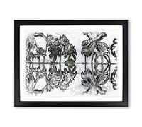 Palm Tree Reflections In Mauritius Sketch Modern Art Framed Wall Art Print, Ready to Hang Picture for Living Room Bedroom Home Office Décor, Black A4 (34 x 25 cm)