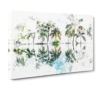Palm Tree Reflections In Mauritius Watercolour Canvas Print | Gallery Wrapped 30mm Frame Wall Art | 30x20 inches | Ready to Hang | Modern Floral Picture | Living Room Bedroom Lounge Office
