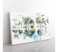 Palm Tree Reflections In Mauritius Watercolour Modern Canvas Wall Art Print Ready to Hang, Framed Picture for Living Room Bedroom Home Office Décor, 76x50 cm (30x20 Inch)