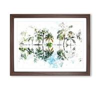 Palm Tree Reflections In Mauritius Watercolour Modern Framed Wall Art Print, Ready to Hang Picture for Living Room Bedroom Home Office Décor, Walnut A4 (34 x 25 cm)