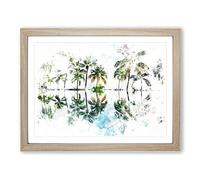 Palm Tree Reflections In Mauritius Watercolour Modern Framed Wall Art Print, Ready to Hang Picture for Living Room Bedroom Home Office Décor, Oak A4 (34 x 25 cm)