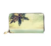 Palm Tree Rocky Shore Premium Long Wallet For Men And Women - Zip Wallet In Pu Leather With 12 Card Slots And Coin Pocket