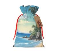 Palm Tree Rocky Shore Print Gift Bag,Drawstring Pouch Christmas For Small Gifts,For Jewelry And Party Favors
