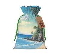 Palm Tree Rocky Shore Print Gift Bag,Drawstring Pouch Christmas For Small Gifts,For Jewelry And Party Favors