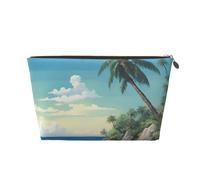 Palm Tree Rocky Shore Print Leather Travel Toiletry Bag for Women Travel Bag for Toiletries Cosmetic Bag Makeup Bag