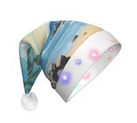Palm Tree Rocky Shore Print Led Light-Up Christmas Hat,Santa Hat Plush Light Up Funny Christmas Ha,Christmas Decorations.