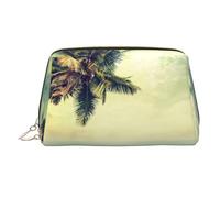 Palm Tree Rocky Shore Print Makeup Bag Portable Leather Waterproof Cosmetic Bag Clutch Makeup Brush Bag (6.7x4.3in)