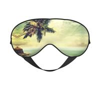 Palm Tree Rocky Shore Print Sleep Mask Silk Eye Cover Soft Satin Blindfold Elastic Strap Night Eyeshade Travel Nap for Women Men