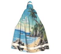 Palm Tree Rocky Shore Print Unisex Hooded Cape Perfect For Halloweenrenaissance And Medieval Role Play Costumes