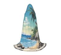Palm Tree Rocky Shore Print Wizard Robe For Halloween Cosplay Christmas Carnival Hooded Unisex Cloak Stylish