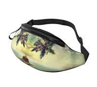 Palm Tree Rocky Shore Waist Bag Bumbags for Men Women, Print Polyester Waist Pack for Travel Walking Sport with Adjustable Strap
