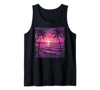 Palm Tree Sea Beach Tropical Summer Vacation Purple Sunset Tank Top