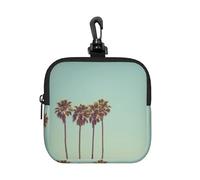 Palm Tree Square Zipper Pouch with All-Over Print,Waterproof Rubber-Fabric, Lightweight Durable Small Organizer Bag for Coins, Cards, Keys