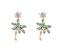 Palm Tree Stud Earrings for Women Tropical Zinc Alloy Palm Leaf Earrings with Sparkling Rhinestones,Summer Beach Jewelry,Lightweight Gold Trendy Handmade Boho Chic Earrings