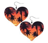 Palm Tree Summer Sunset Leather Earrings for Women Heart Earrings Lightweight Dangle Drop Earrings Cute Jewelry Gift