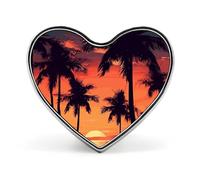 Palm Tree Summer Sunset Pin Aluminum Alloy Love Heart Shaped Pin Cute Heart Badge Hold Fashion Clothing Hearts Brooch Exquisite Metal Badge Brooch for Clothing Bags Decor