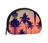 Palm Tree Summer Sunset Print Portable Mini Storage Bag Shell Shaped Wallet Small Coin Wallet Shell Storage Bag