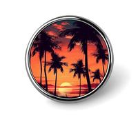 Palm Tree Summer Sunset Round Badge Personalized Metal Lapel Pin Badges Fit Clothing Bags Hat Humorous Printed Brooch Badge Party Decorations Accessories for Men Women