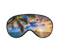 Palm Tree Sunrise Sleep Mask Blindfold Hawaii Beach Adjustable Super-Smooth Soft Eye Mask Cover for Men Women Travel and Nap