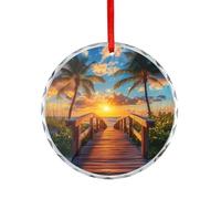 Palm Tree Sunset Beach Glass Christmas Ornaments for Home Personalized Xmas Hanging Pendant Decorations