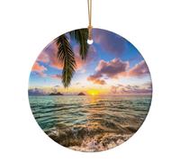 Palm Tree Sunset Beach Print Ceramic Round Christmas Tree Hanging Multi-Scale Ornaments With Hanging For Home Decoration 3 Sizes