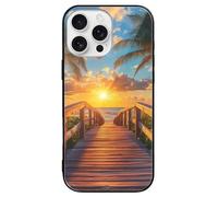 Palm Tree Sunset Beach Printed Phone Case Cute Slim Glass Cellphone Protective Cover Unisex Compatible with iPhone 16/16 Plus/16 Pro/16 Pro Max/16 E