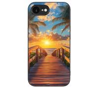 Palm Tree Sunset Beach Printed Phone Case Cute Slim Glass Cellphone Protective Cover Unisex Compatible with iPhone 16/16 Plus/16 Pro/16 Pro Max/16 E