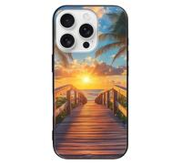 Palm Tree Sunset Beach Printed Phone Case Cute Slim Glass Cellphone Protective Cover Unisex Compatible with iPhone 16/16 Plus/16 Pro/16 Pro Max/16 E