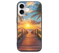 Palm Tree Sunset Beach Printed Phone Case Cute Slim Glass Cellphone Protective Cover Unisex Compatible with iPhone 16/16 Plus/16 Pro/16 Pro Max/16 E