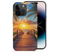Palm Tree Sunset Beach Printed Phone Case Slim Cute Microfiber Cellphone Protective Cover Unisex Compatible with iPhone 14/14 Plus/14 Pro/14 Pro Max