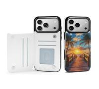 Palm Tree Sunset Beach Printed Wallet Phone Case Slim Cute Cellphone Protective Cover Unisex Compatible with iPhone 17/17 Air/17 Pro/17 Pro Max