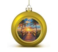 Palm Tree Sunset Beach Shiny Christmas Ball Ornaments for Xmas Tree Hanging Balls Holiday Party Decoration 4PCS