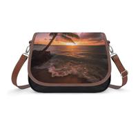 Palm Tree Sunset Beach Shoulder Bag for Women PU Leather Crossbody Purse with Adjustable Strap Small Purse Cute Clutch Hobo Handbag