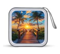 Palm Tree Sunset Beach Trendy CD Case Hard Plastic Portable DVD Storage Binder Wallet for Car Home Office