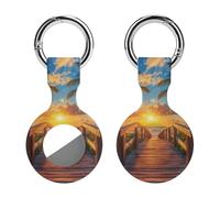 Palm Tree Sunset Beach Trendy GPS Cases Holder with Key Chain Ring Portable Protective Covers Compatible with Airtag