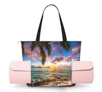 Palm Tree Sunset Beach Women'S Yoga Mat Bag With All-Over Print,Lightweight Polyester Shoulder Gym Bag,Front Open Pocket For Yoga Mat, Towel