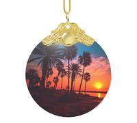 Palm Tree Sunset Christmas Ornament Gold Crystal Glass Hanging Ornaments for Christmas Tree Hanging Decorations 2025 Gifts Crystal Pendants Suncatcher for Holiday Party Decoration