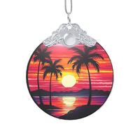 Palm Tree Sunset Design Christmas Ornament Silver Crystal Glass Hanging Ornaments for Christmas Tree Hanging Decorations 2025 Gifts Crystal Pendants Suncatcher for Holiday Party Decoration