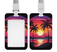 Palm Tree Sunset Design Retractable ID Badge Holder with Lanyard - Vertical Badge Reel,Keychain Clip,Name Tag Id Card Holder Protector for Nurse Officer Teacher Security Staff Women Men