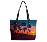 Palm Tree Sunset Handbag for Women Leather Tote Bag Exquisite Satchel Bags Ladies Casual Work Handbag Bucket Purse Fashion Top Handle Bag Large Capacity Weekender Hobo Bags