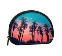 Palm Tree Sunset Mini Zipper Coin Purse, Small Travel Organizer with All-Over Print, Durable Polyester Fabric, Compact Pouch for Coins,Keys