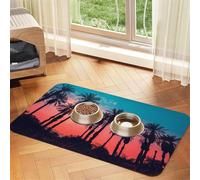 Palm Tree Sunset Patterned Pet Feeding Mat with Water-Absorbing PU Top & Rubber Base - Anti-Slip Dog Cat Food Mat for Cats, Dogs & Pets, 40x60cm