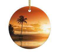 Palm Tree Sunset Print Christmas Tree Ceramic Hanging Ornaments,Round Ceramic Decorations,For Home, Christmas